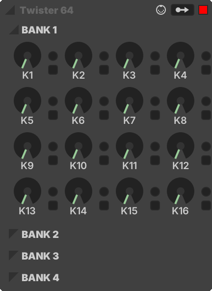 The 64-control Twister template panel in Chromatik